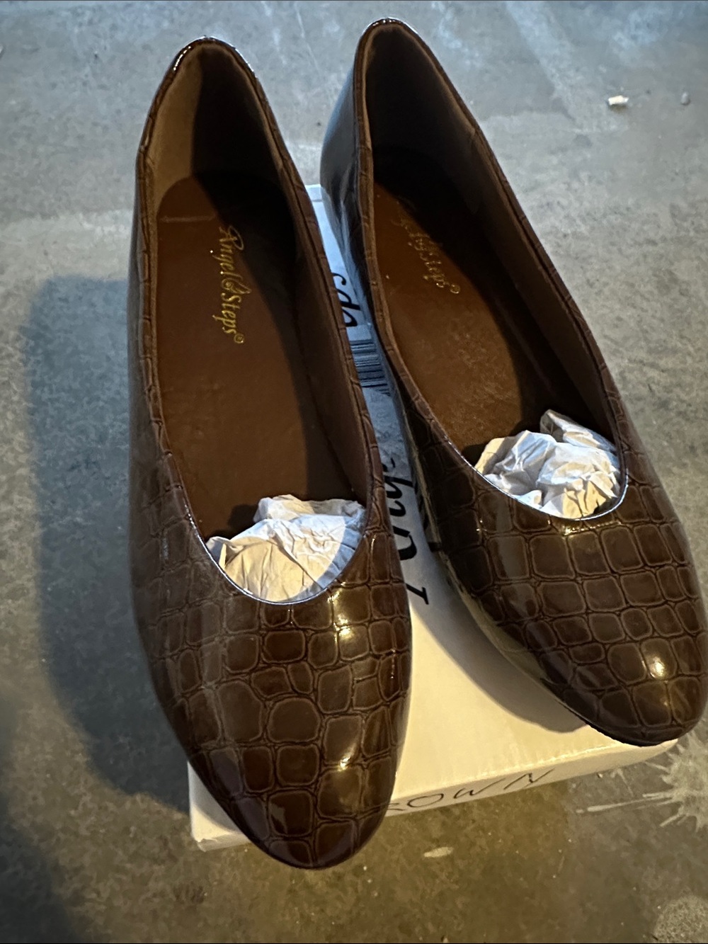 Angie & Steps Brown Croc-Embossed Women's Flats